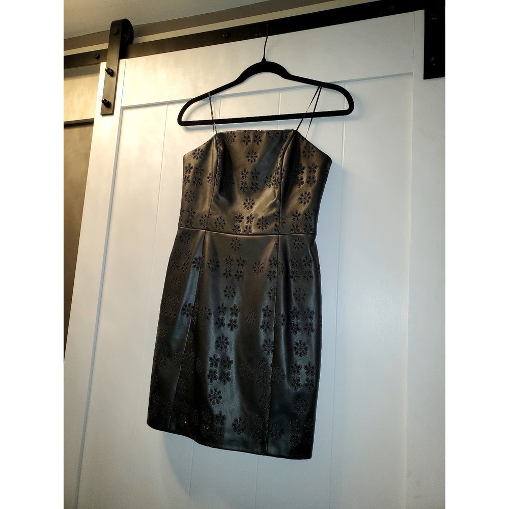 Amanda Uprichard Black Eyelet Strapless Faux Leather Short Dress Small - Picture 2 of 7